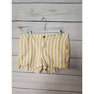 Old Navy Womens Everyday Casual Shorts White Yellow Stripe Pocket Linen Blend 14